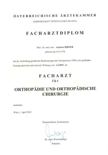 Facharztdiplom Orthopädie 2015