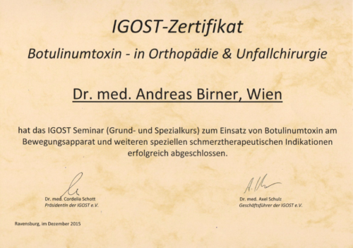 IGOST Zertifikat Botulinumtoxin 2015