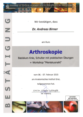 Kurs Arthroskopie 2015